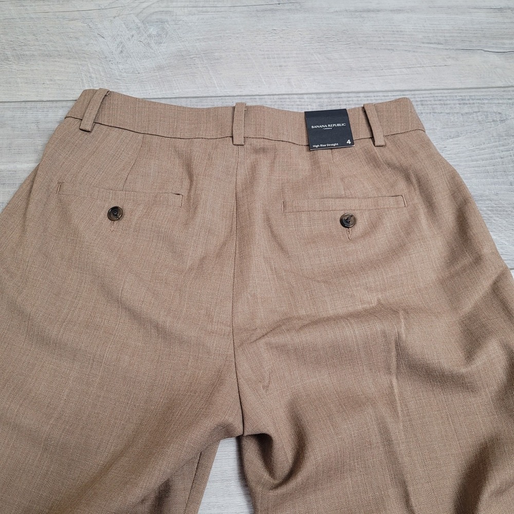NWT Banana Republic Pants Women 4 Brown SIENA Straight Leg Italian Wool Trousers - Picture 10 of 16